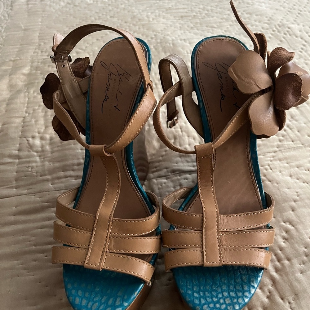 Brown Strappy Sandals with Floral Accent